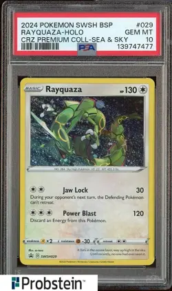 2024 Pokemon SWSH BSP CRZ Premium Collection Sea & Sky Rayquaza Holo PSA 10 - Image 1
