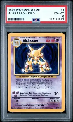 1999 POKEMON BASE SET UNLIMITED #1 ALAKAZAM-HOLO PSA 6 - Image 1