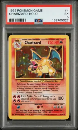 1999 POKEMON BASE SET UNLIMITED #4 CHARIZARD-HOLO PSA 5 - Image 1