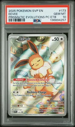 2025 POKEMON PRISMATIC EVOLUTIONS POKEMON CENTER ETB PROMO SVP #173 EEVEE PSA 10 - Image 1