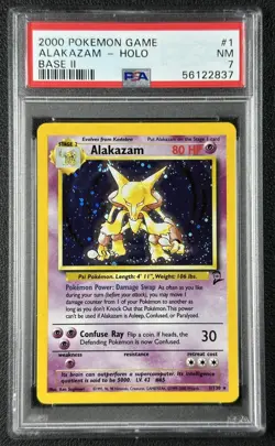 ALAKAZAM PSA 7 2000 POKEMON GAME #1/130 BASE II HOLO 837 - Image 1