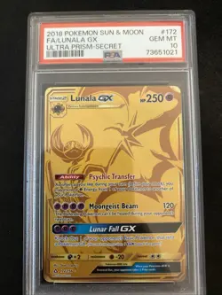 Pokemon Lunala GX TCG Secret Rare Card 172/156 Sm-Ultra Prism Holo Psa 10 - Image 1