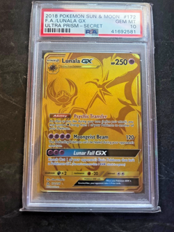 PSA 10 Gem Mint Lunala GX FA Full Art 172/156 Pokemon Ultra Prism Secret Rare - Image 1