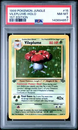 1999 POKEMON JUNGLE 1ST EDITION #15 VILEPLUME-HOLO PSA 8 - Image 1