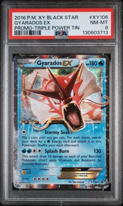 2016 POKEMON XY BLACK STAR PROMO TRIPLE POWER TIN #XY106 GYARADOS EX PSA 8 - Image 1