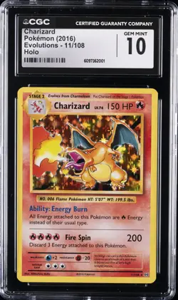 2016 POKEMON XY EVOLUTIONS #11 CHARIZARD HOLO CGC 10 GEM MINT - Image 1