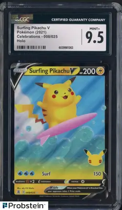 2021 Pokemon Celebrations #008 Surfing Pikachu V Holo CGC 9.5 MINT+ - Image 1