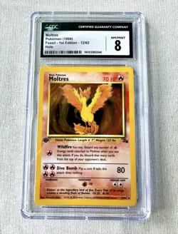 CGC 8 Moltres 1999 Fossil 1st Edition 12/62 Holo Pokemon Card - Image 1