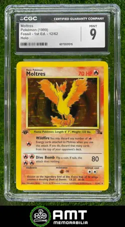6073031015 1999 Pokemon Fossil 1st Edition #12/62 Moltres Holo CGC 9 - Image 1