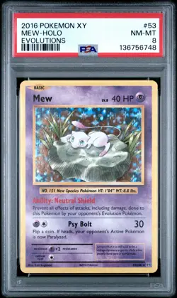 2016 POKEMON XY EVOLUTIONS #53 MEW-HOLO PSA 8 - Image 1