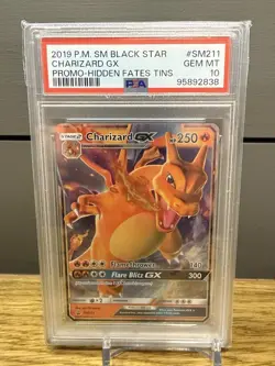 2019 POKEMON SM BLACK STAR PROMO HIDDEN FATES TINS #SM211 CHARIZARD GX PSA 10 - Image 1