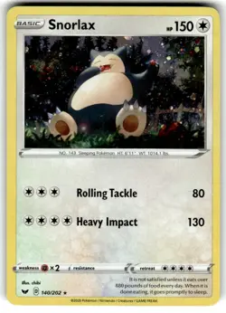 Pokemon Snorlax 140/202 Cosmo Holo Sword & Shield Base Set - Image 1