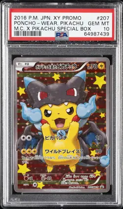 2016 POKEMON JPN XY PROMO #207 PONCHO-WEARING PIKACHU PSA 10 - Image 1