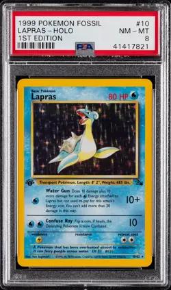 1999 POKEMON FOSSIL 1ST ED #10 LAPRAS-HOLO PSA 8 - Image 1