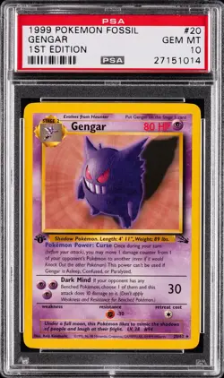 1999 POKEMON FOSSIL 1ST ED #20 GENGAR PSA 10 - Image 1