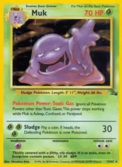 Moderately Played Muk - 13/62 - Holo Rare - Unlimited Edition Pokemon Fossil - Image 1