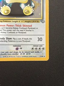 Pokemon TCG Snorlax Holo Rare Card 11/64 Jungle Unlimited LP/NM Condition - Image 3