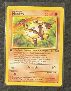 Mankey 55/64 NM+ 1st First Edition Jungle Set Pokemon Card 1999 WOTC TCG - Image 1