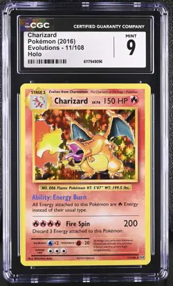 CGC 9 MINT Charizard 2016 Evolutions 11/108 Holo Pokemon Card - Image 1