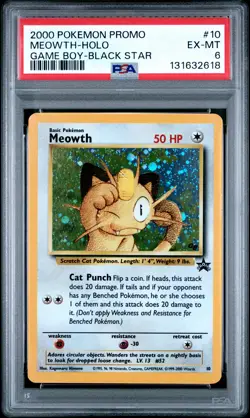 2000 POKEMON PROMO BLACK STAR GAME BOY #10 MEOWTH-HOLO PSA 6 - Image 1