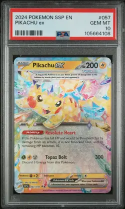 2024 POKEMON SSP EN-SURGING SPARKS #057 PIKACHU EX PSA 10 - Image 1