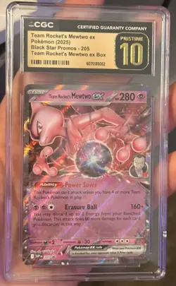 CGC Pristine 10 Team Rocket’s Mewtwo ex Black Star Promo 205 Holo Pokemon Card - Image 3