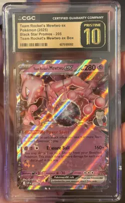 CGC Pristine 10 Team Rocket’s Mewtwo ex Black Star Promo 205 Holo Pokemon Card - Image 4