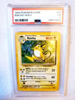 PSA 5 RAICHU Base Set #14/102 Holo Rare Pokemon Card Vintage 1999 WOTC CGC - Image 1