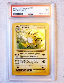 PSA 5 RAICHU Base Set #14/102 Holo Rare Pokemon Card Vintage 1999 WOTC CGC - Image 3