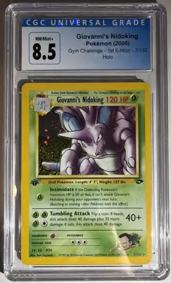CGC 8.5 Gym Challenge Giovanni's Nidoking 7/132 Holo 1st Edition - Old Label - Image 1