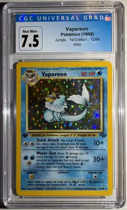 POKEMON CGC 7.5 Vaporeon 12/64 1999 Jungle - 1st Edition Rare Holo - Old Label - Image 1