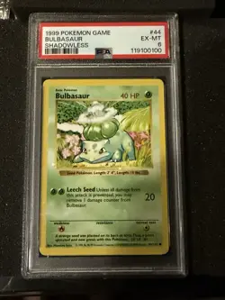 1999 Pokemon Bulbasaur Base Set Shadowless #44 PSA 6 EX-MT - Image 1