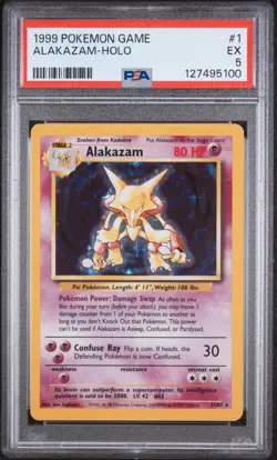 1999 Pokemon Base Set Unlimited Alakazam WOTC Holo Rare 1/102 PSA 5 JUST GRADED - Image 1