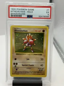 1999 Pokemon Hitmonchan Holo Shadowless Base Set 7/102 PSA 5 EX - Image 1
