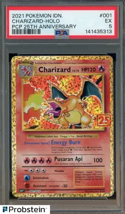 2021 Pokemon Indonesian PCP 25th Anniversary #001 Charizard Holo PSA 5 EX - Image 1