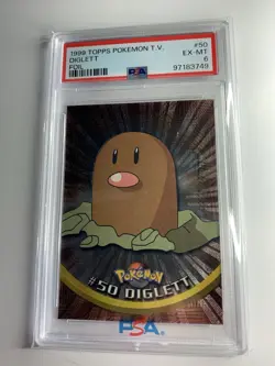 1999 Topps Pokemon TV #50 Diglett Silver Foil Black Logo PSA 6 EX-MT - Image 1