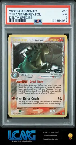 2005 Pokemon TCG Ex Delta Species #16 Tyranitar Reverse Holo Foil PSA 7 - Image 1