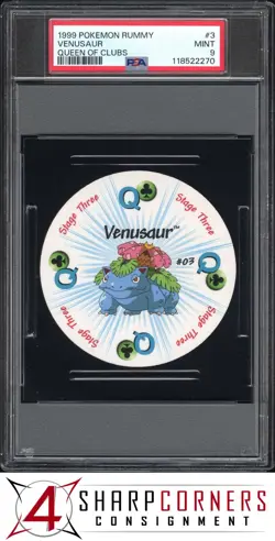 1999 POKEMON RUMMY #3 VENUSAUR QUEEN OF CLUBS POP 4 PSA 9 - Image 1