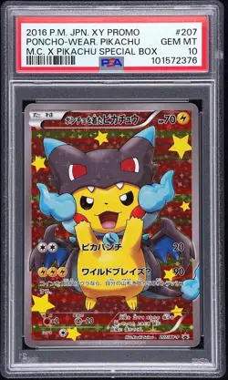 2016 POKEMON JPN XY PROMO #207 PONCHO-WEARING PIKACHU PSA 10 - Image 1