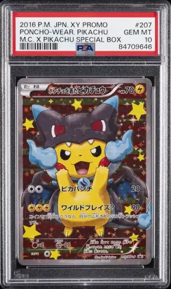 2016 POKEMON JPN XY PROMO #207 PONCHO-WEARING PIKACHU PSA 10 - Image 1