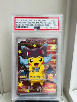 2016 Pokemon JPN Poncho Wearing Pikachu Mega Charizard X 207/XY-P Promo PSA 10 - Image 1