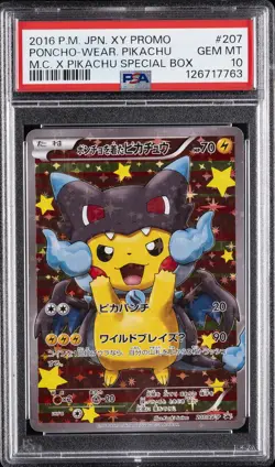 2016 POKEMON JPN XY PROMO #207 PONCHO-WEARING PIKACHU PSA 10 - Image 1
