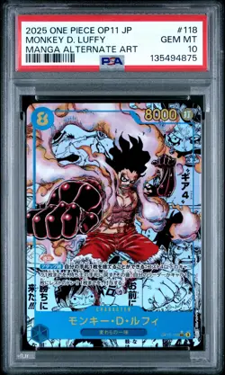 2025 ONE PIECE JPN OP11-A FIST OF DIVINE SPEED #118 MONKEY D. LUFFY PSA 10 - Image 1