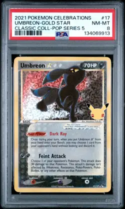 2021 POKEMON CELEBRATIONS CLASSIC COLLECTION #17 UMBREON-GOLD STAR PSA 8 - Image 1