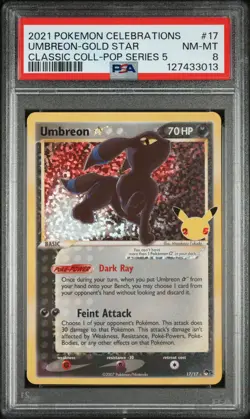 2021 POKEMON CELEBRATIONS CLASSIC COLLECTION #17 UMBREON-GOLD STAR PSA 8 - Image 1
