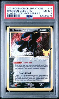 2021 POKEMON CELEBRATIONS CLASSIC COLLECTION #17 UMBREON-GOLD STAR PSA 8 - Image 1