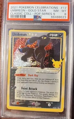 2021 POKEMON CELEBRATIONS CLASSIC COLLECTION #17 UMBREON-GOLD STAR PSA 8 - Image 1