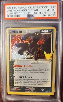 2021 POKEMON CELEBRATIONS CLASSIC COLLECTION #17 UMBREON-GOLD STAR PSA 8 - Image 3