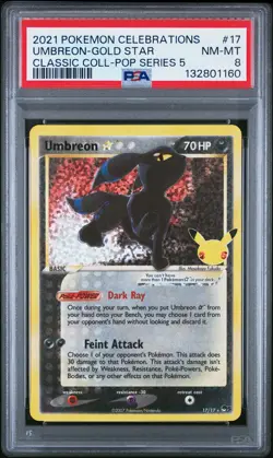 2021 POKEMON CELEBRATIONS CLASSIC COLLECTION #17 UMBREON-GOLD STAR PSA 8 - Image 1