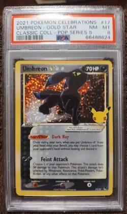 2021 POKEMON CELEBRATIONS CLASSIC COLLECTION #17 UMBREON-GOLD STAR PSA 8 - Image 1